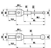 A-5555-0080 контактный центральный щуп звездообразных сборок М5, шарик 2мм, длина 33,5мм, стержень из карбид вольфрама, для систем Zeiss, Renishaw